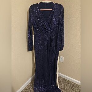 Midnight Blue Sequin Long Sleeve Dress